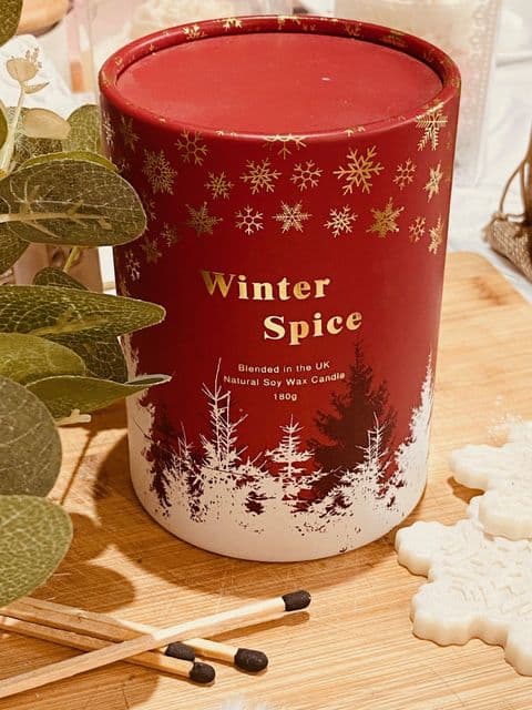 Winter Spice   Christmas  Scented Candle in Decorative Red  Box
