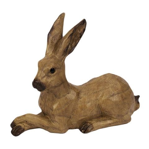 Wood Effect Country Hare Figurine - Laying Hare