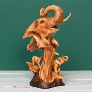 Wood Effect Elephant Figurine - Elephant Sculpture Ornament
