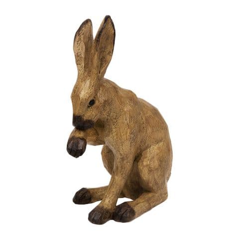 Wood Effect Natural Country Hare Figurine - Sitting Hare