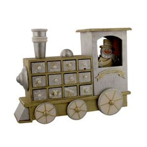 Wooden Advent Calendar With drawers - Silver & Gold Train with Snowman Countdown To Christmas Ornament