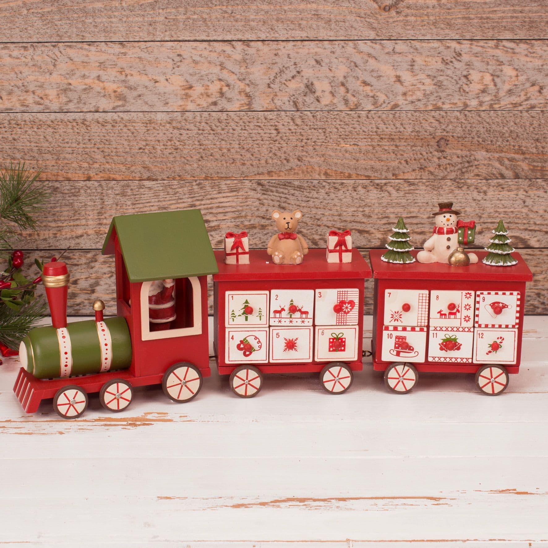 Wooden Train Advent Calendar With Treat Drawers Traditional Christmas