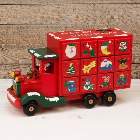 Wooden Truck Advent Calendar With Treat Drawers Traditional Christmas Decoration