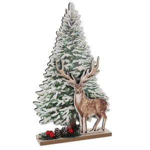 Woodland Christmas Tree With Stag Standing Plaque Decoration