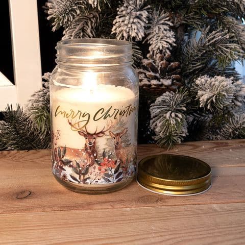 Woodland Deer Cinnamon Scented Christmas Jar Candle 300g