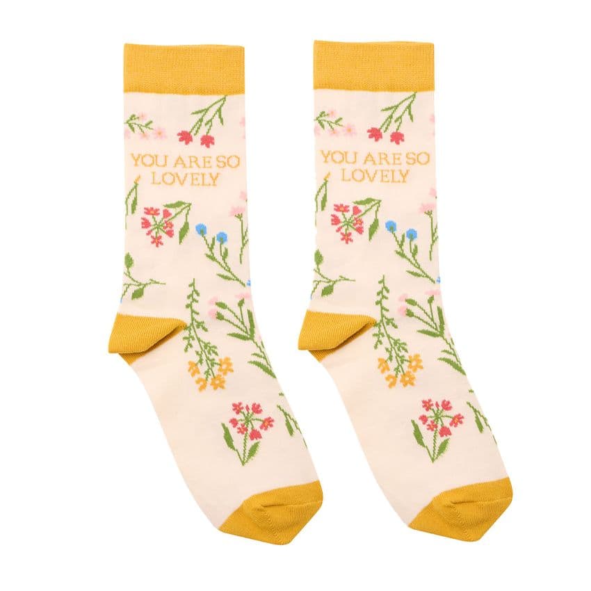 Yellow Wild flower socks 'You are so lovely' floral socks gift for friends and family. By The Cottage Garden - Gift for Mothers day and birthday.