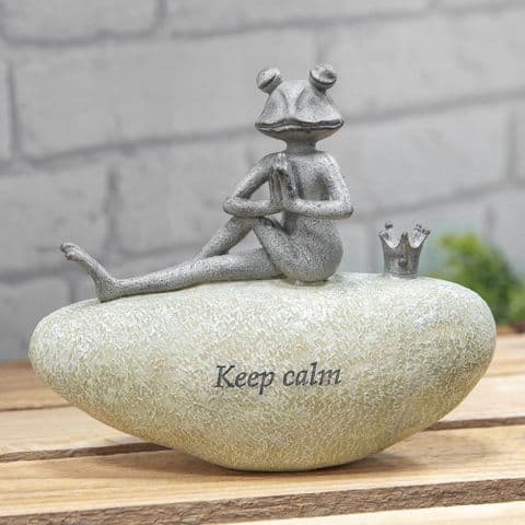 Yoga Frog On A Stone Country Living Zen Garden Ornament - Keep Calm