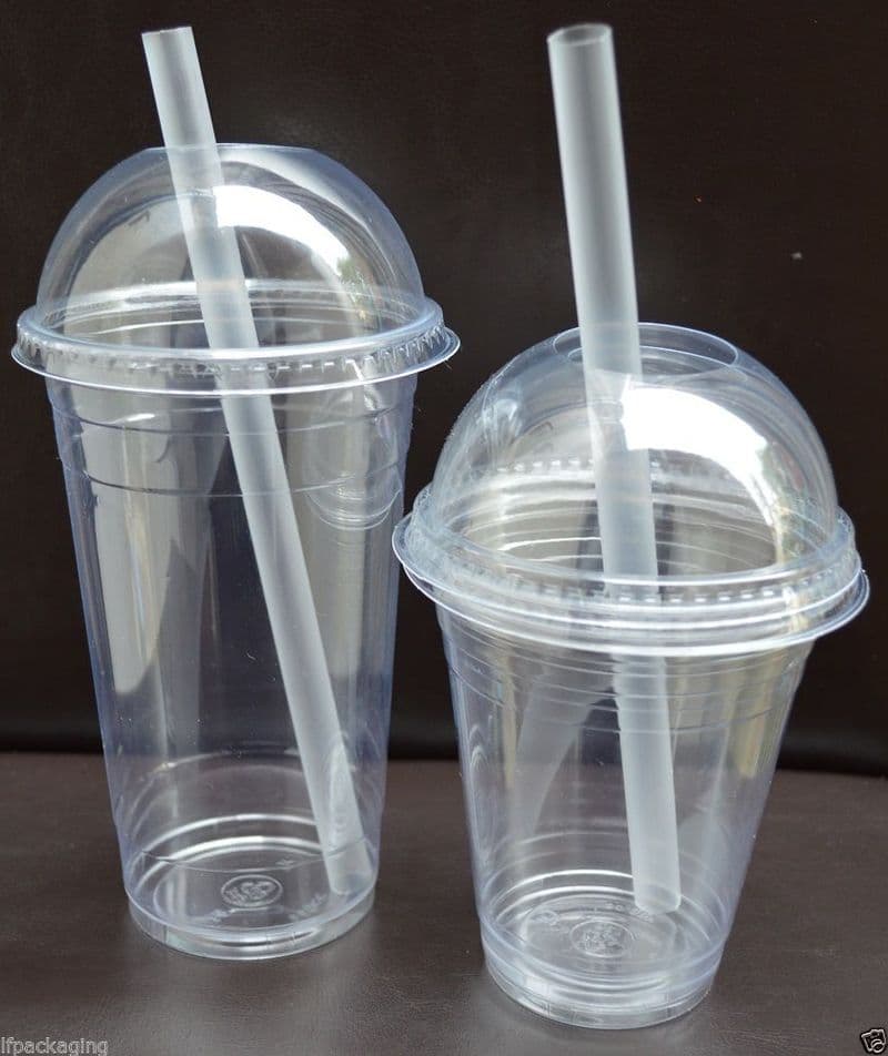 SOMOPLAST PLASTIC CLEAR CUP 500ML (16OZ), DOMED LIDS & STRAWS X 500
