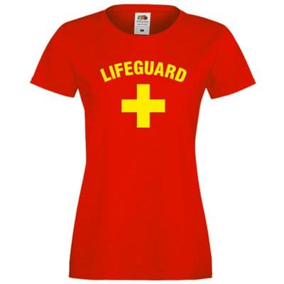LADIES LIFEGUARD + FITTED RED T-SHIRT