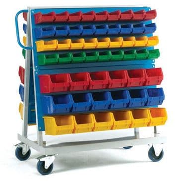 Double Sided Louvre Panel Trolley with Bins - 2 Panels
