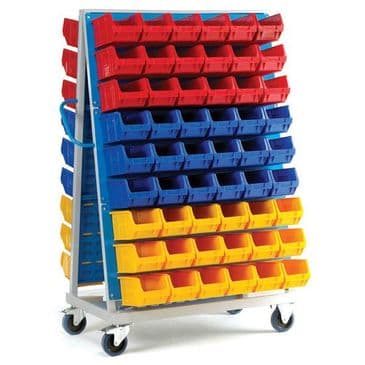 Double Sided Louvre Panel Trolley with Bins - 3 Panels