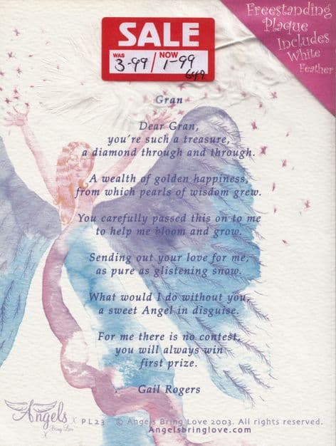 Angels Bring Love Free Standing Plaque - Gran - SALE