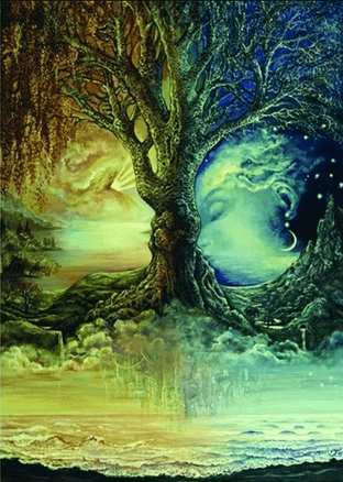 Blank Greetings Card "Tree of Day & Night" by Josephine Wall