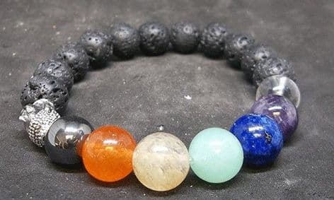 Chakra Buddha Bracelet with Lava Beads