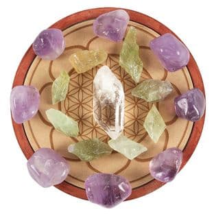 Crystal Grid Set for Healing - Complete Set - Grid, 17 Crystals, Pouch & Info