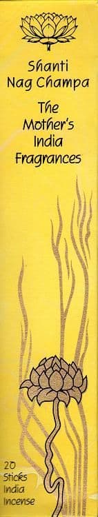 Shanti Nag Champa: The Mother's India Fragrance Incense 20 Full Length Sticks (Vegan)