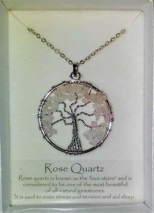 Tree of Life Gemstone Pendant - Rose Quartz