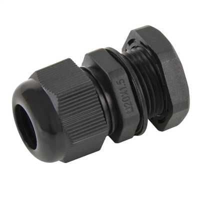 Black Packing Gland 20mm Black + Lock Nut