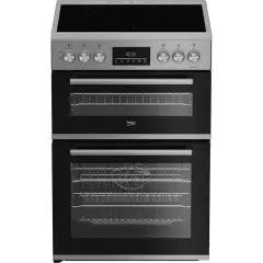 Beko EDC6731S 60cm Double Oven Electric Cooker with Vitroceramic Hob - Silver