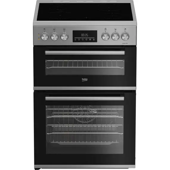 Beko EDC6731S 60cm Double Oven Electric Cooker with Vitroceramic Hob - Silver