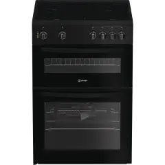 Indesit IDE6VMB 60cm Double Oven Electric Cooker with Ceramic Hob - Black