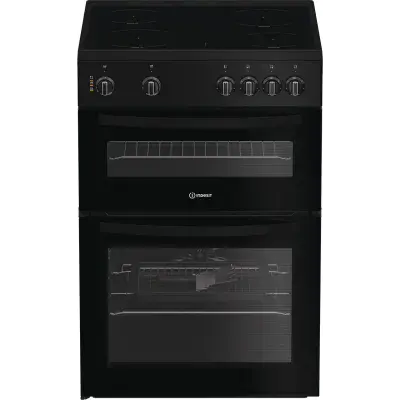 Indesit IDE6VMB 60cm Double Oven Electric Cooker with Ceramic Hob - Black