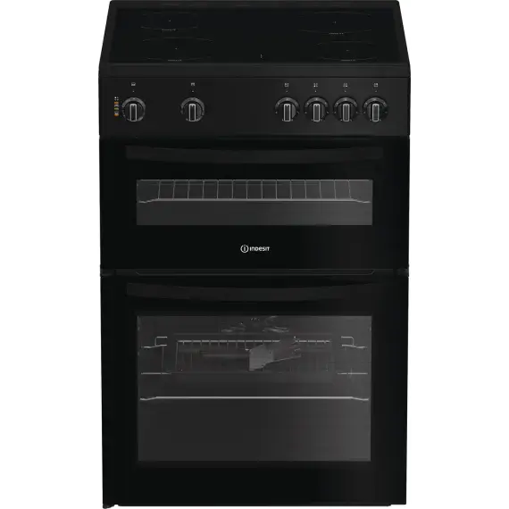 Indesit IDE6VMB 60cm Double Oven Electric Cooker with Ceramic Hob - Black