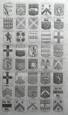 40 COATS OF ARMS, Heraldic Shields, Family Crests #2 original antique print 1768