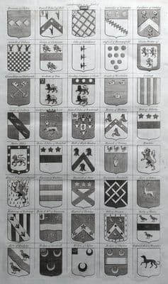 40 COATS OF ARMS, Heraldic Shields, Family Crests #7 original antique print 1768