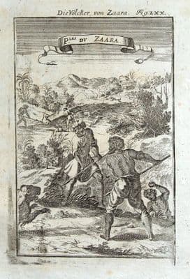 AFRICA, SAHARA, LION HUNTING Mallet original antique print 1719