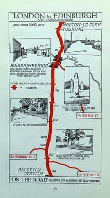 ALLERTON, BOROUGHBRIDGE, NORTON LE CLAY Original Antique Pictorial Road Map c1920