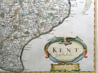 Antique County Map KENT Robert Morden Original Hand Coloured Engraving 1722