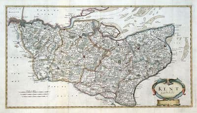 Antique County Map KENT Robert Morden Original Hand Coloured Engraving 1722