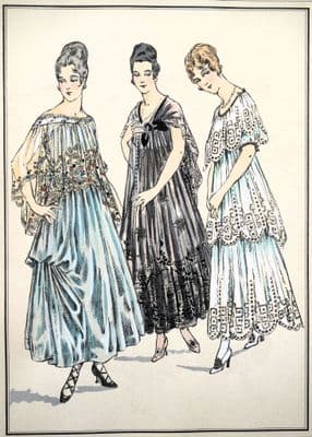 ANTIQUE FASHION PRINT House Dresses Art Nouveau large Old Vintage Pochoir 1915