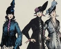 ANTIQUE FASHION PRINT Laced Dresses Large Art Nouveau Old Vintage Pochoir 1915