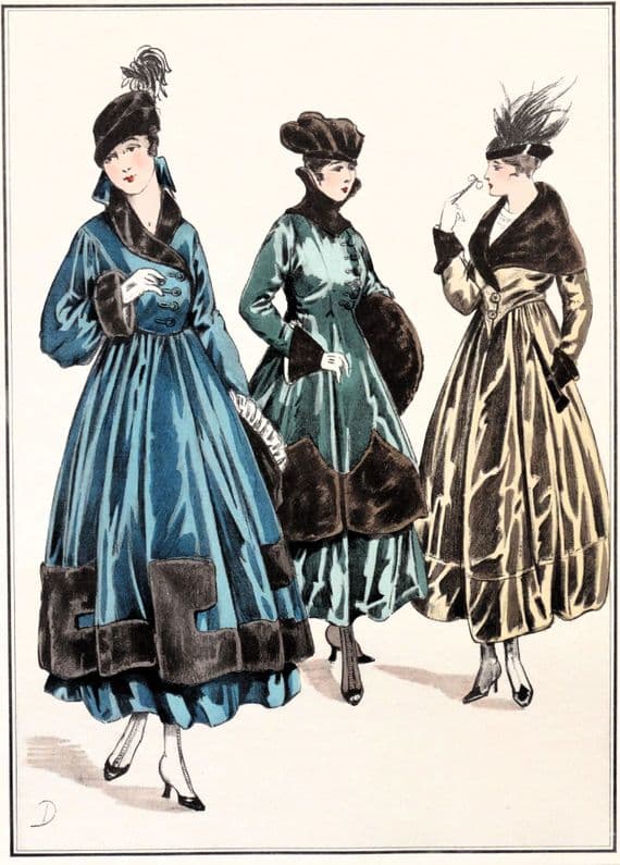 ANTIQUE FASHION PRINT Ladies Coats Art Nouveau Large Old