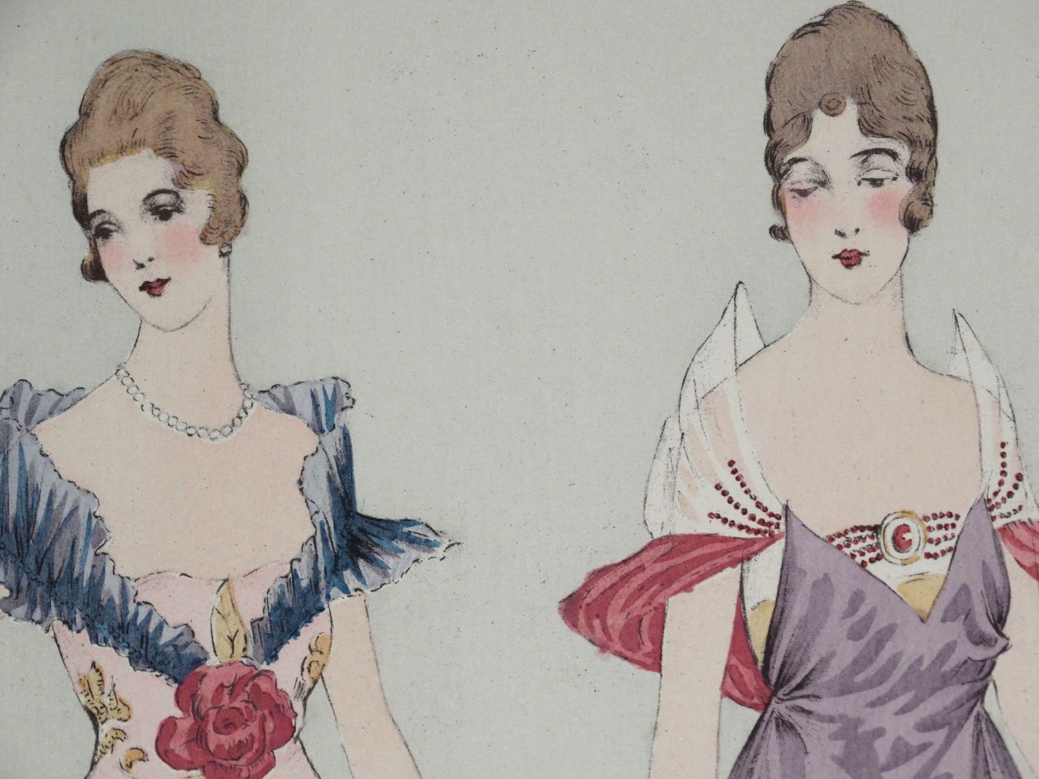 ANTIQUE FASHION PRINT Le Style Parisien Evening Dresses Vintage Art Nouveau  Pochoir Print 1915