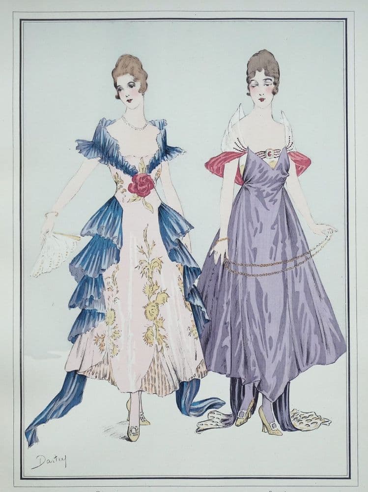 ANTIQUE FASHION PRINT Le Style Parisien Evening Dresses Vintage Art Nouveau  Pochoir Print 1915
