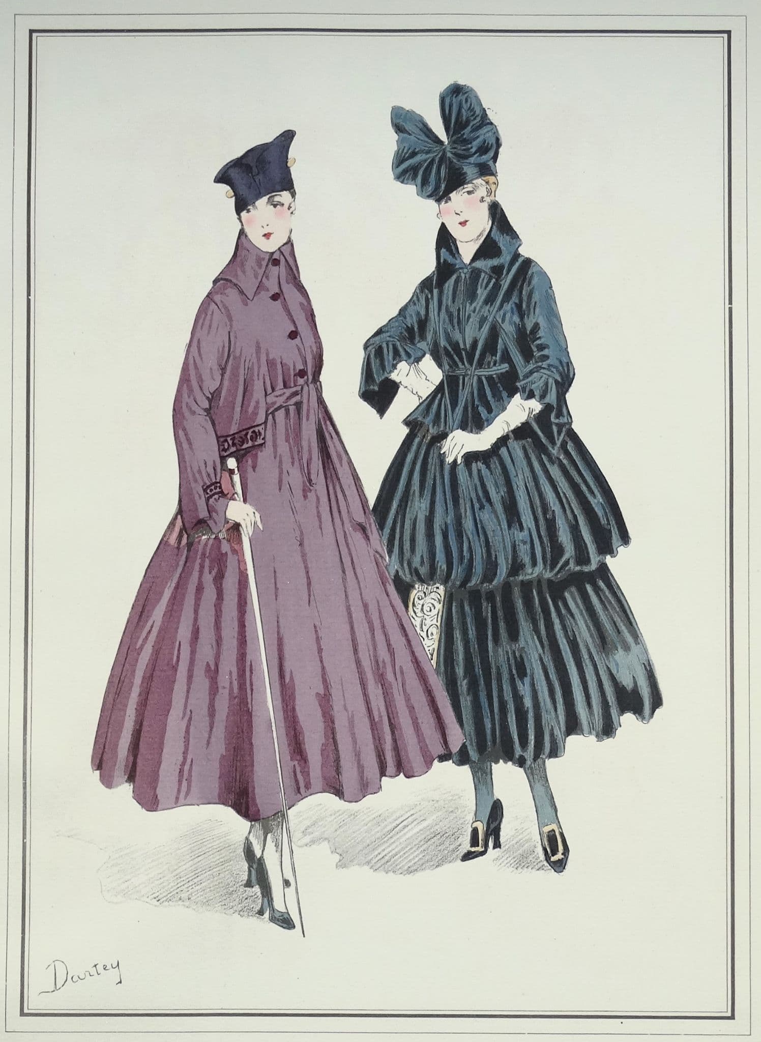 ANTIQUE FASHION PRINT Suit & Coat Art Nouveau Large Old Vintage