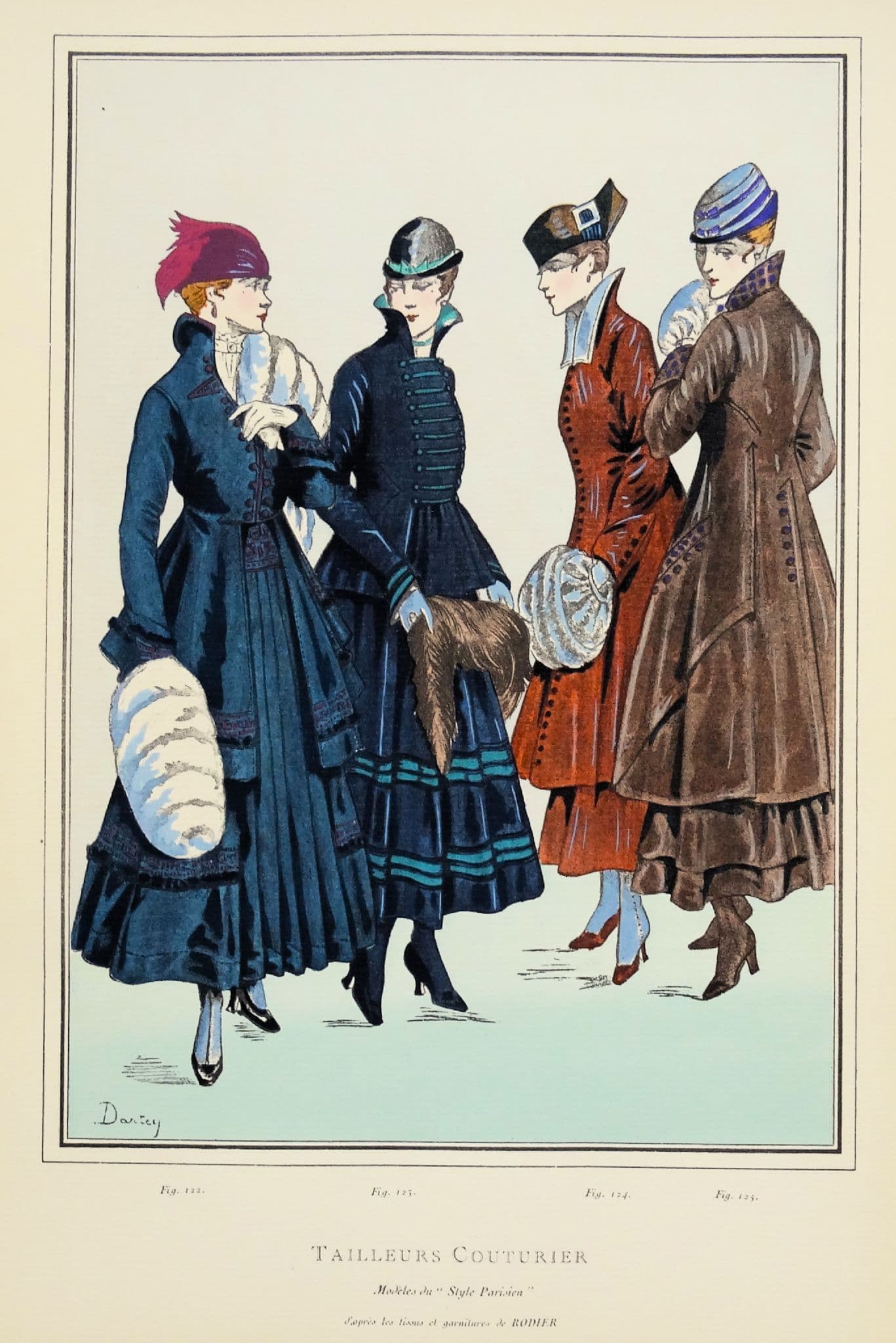 Antique Site De Vintage ANTIQUE FASHION PRINT Tailored Couture Art