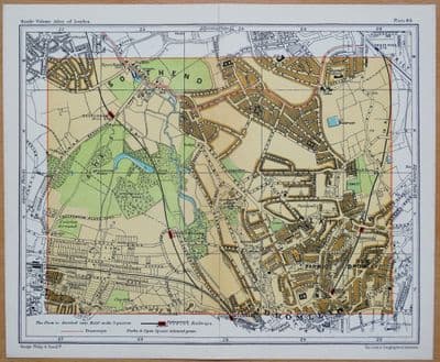 Antique London Street Plan BROMLEY BECKENHAM PLAISTOW  Vintage Map c1925