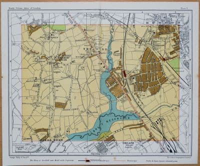 Antique London Street Plan HENDON, KINGSBURY, ROE GREEN  Vintage Map c1925