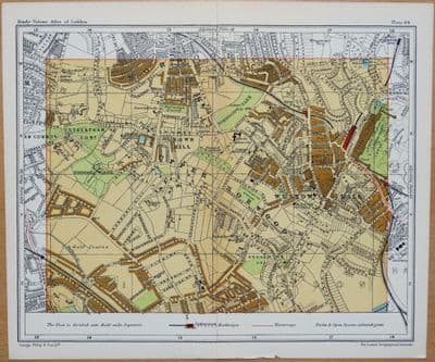 Antique London Street Plan NORWOOD, CRYSTAL PALACE , STREATHAM Vintage Map c1925