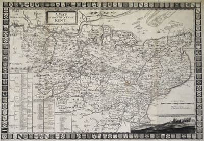 Antique Map, A Map of The County of KENT Samuel Parker John Harris original 1719