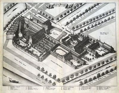 Antique Map AMSTERDAM STREET PLAN,  Bird's Eye View Original Commelin 1693