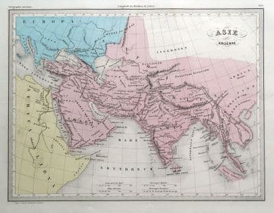 Antique Map ANCIENT ASIA, Original Malte Brun, hand coloured  c1850