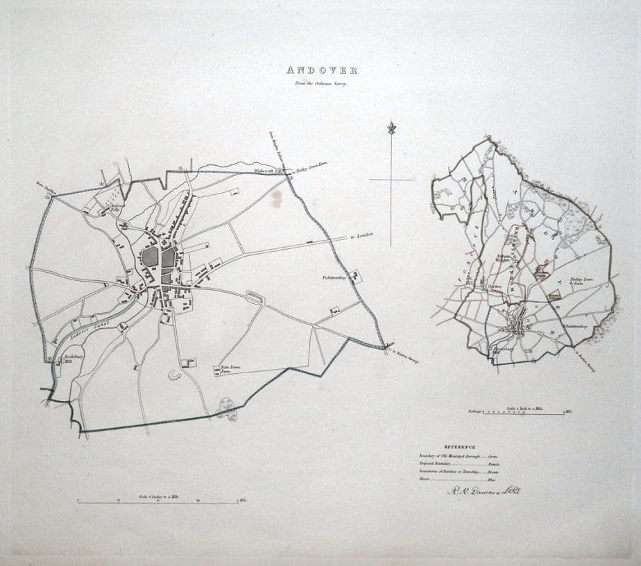 Antique Map ANDOVER HAMPSHIRE ENGLAND Street Plan Dawson Original 1832