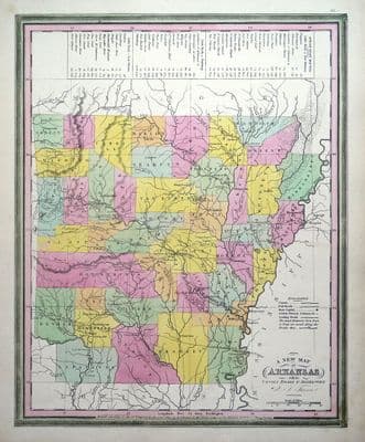 Antique Map ARKANSAS, USA, State map H.S.Tanner Original 1844