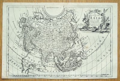 Antique Map ASIA  E.C. Drake vintage Drake's Voyages original engraving 1768
