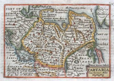 Antique Map ASIA,TARTARY Anian, Korea island, Van Den Keere Miniature Speed 1675